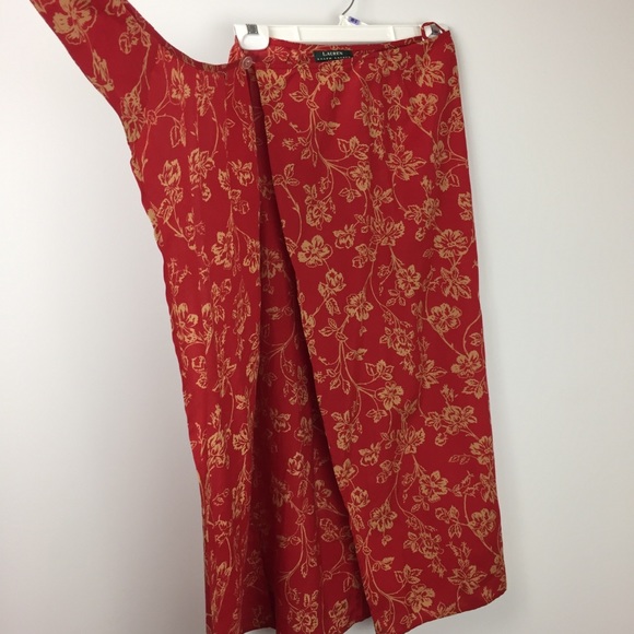 Lauren Ralph Lauren Petite Red Gold Floral Skirt - Picture 3 of 6
